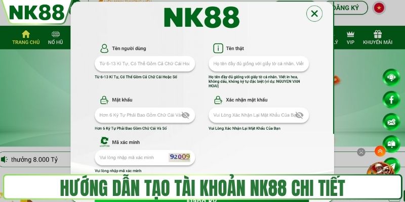 Hướng dẫn tạo tài khoản NK88 chi tiết