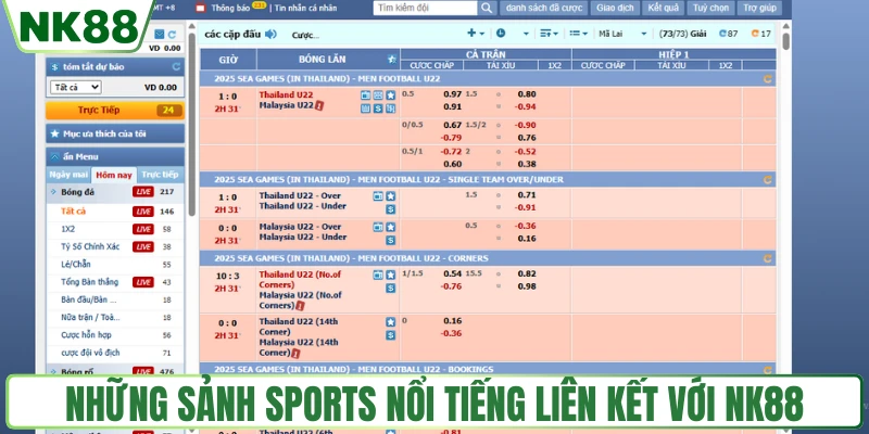 Những sảnh sports nổi tiếng liên kết với NK88